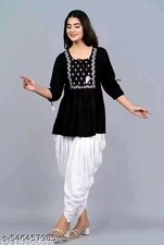 Indian Readymad Party Festive Wedding Rayon Kurta Kurti Dhoti Set for Women's