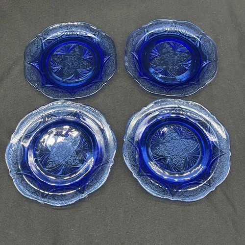 Set 4 Royal Lace Bread & Butter Plates Cobalt Blue Hazel Atlas Depression Glass