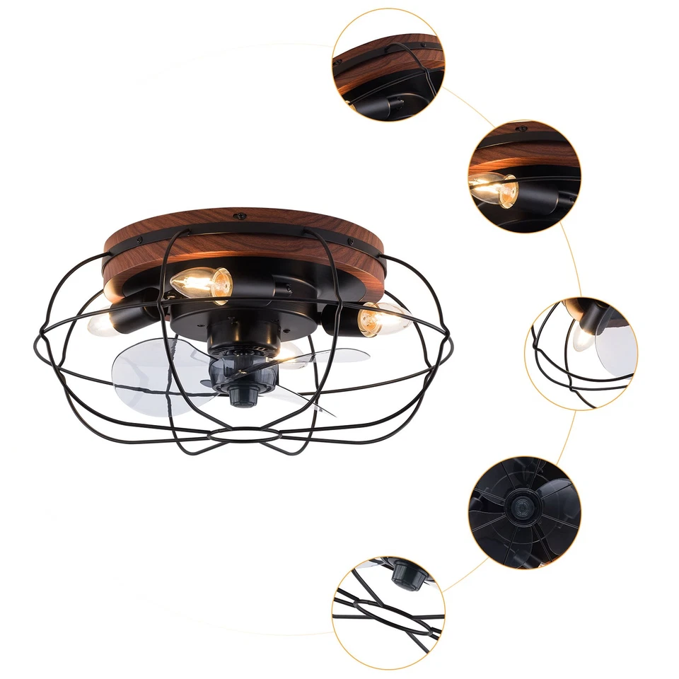 Industrial Caged Ceiling Fan 18 Inch with Light, Remote, 3 Speeds, Reversible - Image 3 of 4