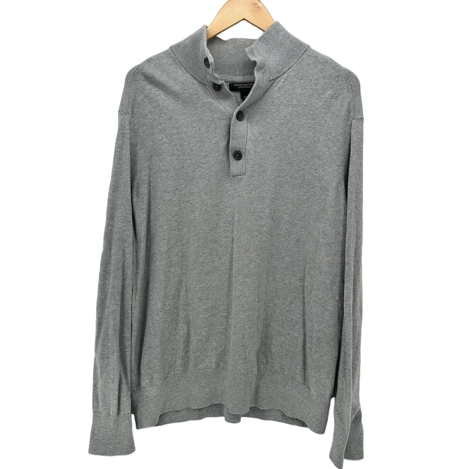 Banana Republic Sweater Mens XL Cotton Cashmere Gray Pullover Mock Neck