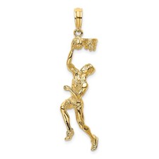 Colgante de oro amarillo de 14k para jugador de baloncesto aro de hundimiento joyería deportiva encanto
