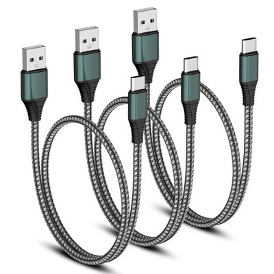 Kurzes USB A auf C Kabel 0,5m, 3er Pack geflochten 3A 0,5m+0,5m+0,5m, dunkelgrün 