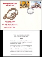 Isle of Man ~ MANX GRAND PRIX Golden Jubilee Bilingual First Day Covers ~ 1973
