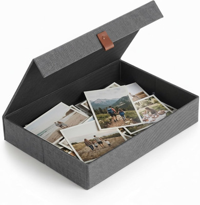 ZICOTO Decorative Photo Storage Box with Lid - a Beautiful Linen Organizer Perfe