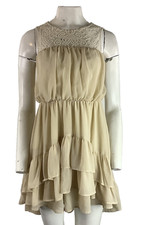 Free People Sz XS Chiffon Lace Tiered Boho Festival Prairie Peasant Dress     DE