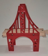 Red Plastic Suspension Bridge With Wood Track Thomas Brio Compatible