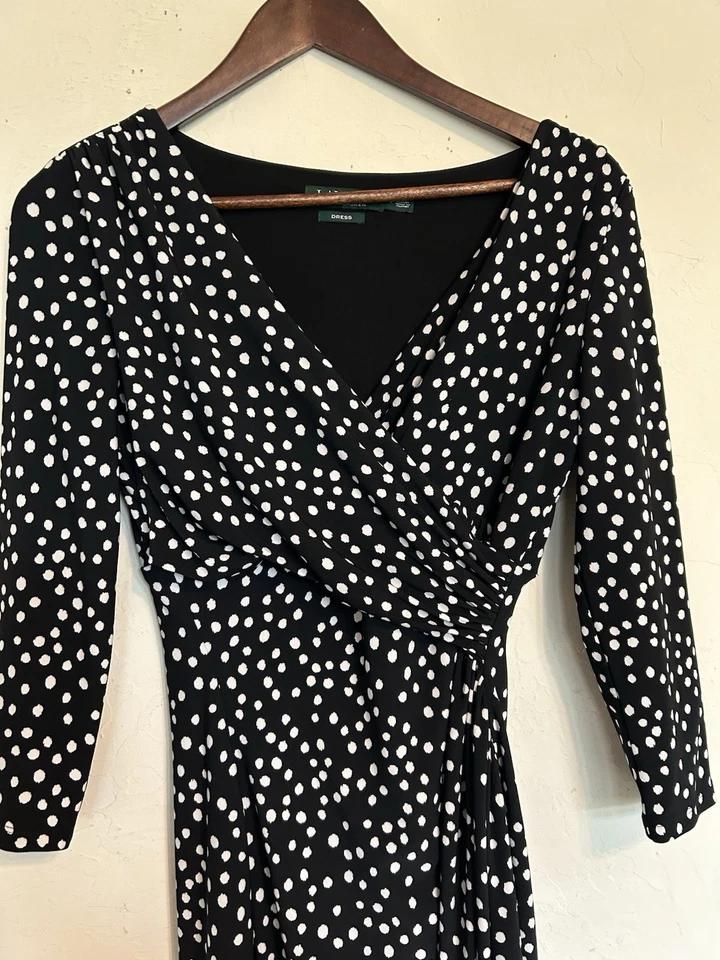 Vestido Lauren Ralph Lauren Negro Lunares Imitación Envolvente 4 Clásico Oficina Demure Foto 3 de 4