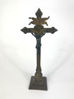 Antikes Kruzifix Messing Eisen Jesus am Kreuz Standkreuz Heiligenfigur Alt