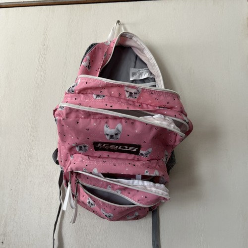 Jansport Backpack Trans Pink Pug Face Dog Heart Print Book Bag Full Size Nice - Picture 15 of 17