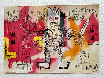 Jean-Michel Basquiat (Handmade) Zeichnung Mischtechnik auf Papier signiert & ...
