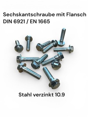 Sechskantschraube mit Flansch DIN 6921 EN1665 10.9 verzinkt M5 M6 M8 M10 M12 M16
