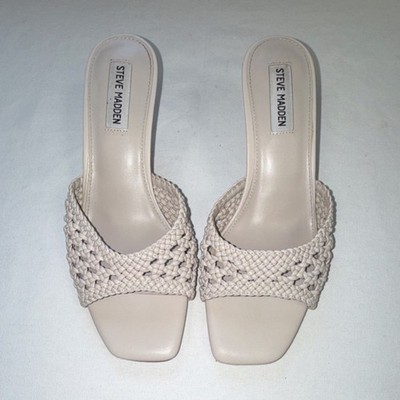Steve Madden Beige Braided Kitten Heel Square Toe Women's Mules