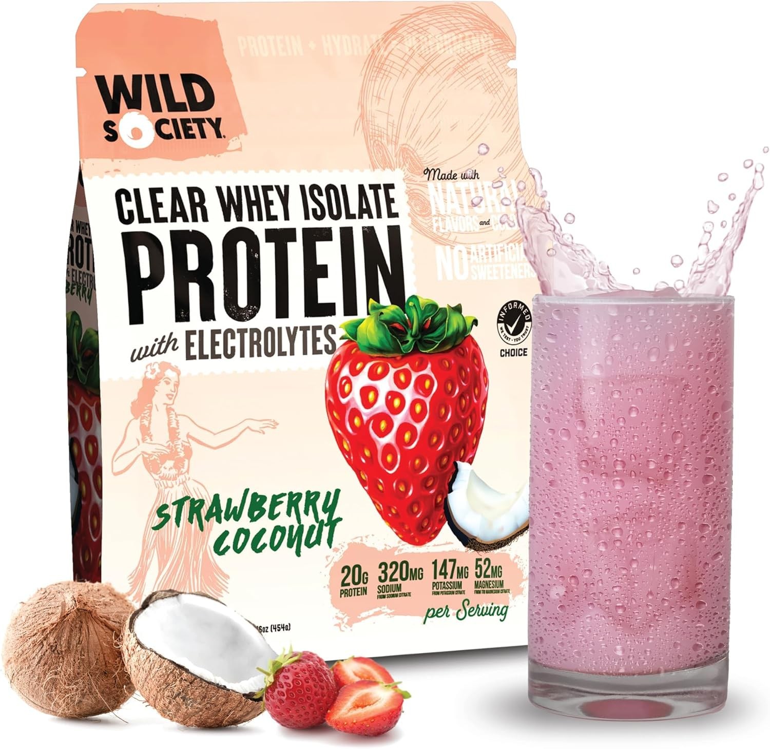 Wild Society Premium Clear Whey Protein with Electrolytes - Refreshing Hydration Boost