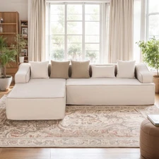 104'' Modular Sectional Sofa Cloud Comfort Couch No Assembly Sleeper Sofas Beige