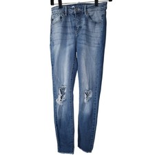 Kancan Cassandra Mid Rise Skinny Jeans Distressed Knees 5/26 New RawHem