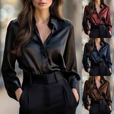 Elegant Women's Solid Color Lapel Shirt Long Sleeve Button-Down Blouse For Offic