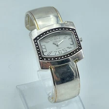 GENEVA Womens Quartz Bangle Watch Silver Tone Beaded Bezel Rectangular Face NEW