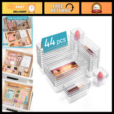 44 PCS Clear Plastic Drawer Organizer Set - Versatile Non-Slip Storage Trays for