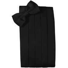 Men's Big Tall Poly Satin Bow Tie and Cummerbund Set in Black, Red And White