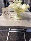 Fenton Yellow Opalescent W/ Uranium Language of Love Compote Signed C Trembly