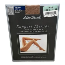 VTG Sears Nice Touch Support Therapy Light Toning Leg Control Top Size C Nude