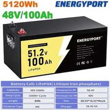 48V 100Ah LiFePO4 Lithium Battery 5120Wh Built-in BMS Deep Cycles For Golf Cart