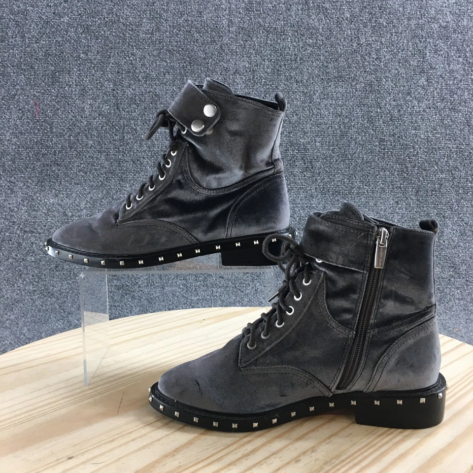 Botas Vince Camuto Mujer 6 M Talorini Tachonadas Combate Gris Terciopelo Tela Tobillo Foto 2 de 4