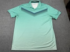 NIKE GOLF Tour Performance Dri-Fit Polo Shirt Large Teal Green Striped Swoosh