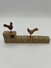 Suzi Skoglund Blossom Bucket “I  Love Chickens” Saying Figurine Signed Decor