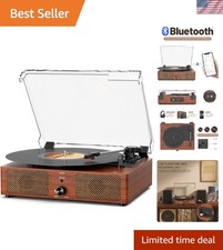 Elegant USB Bluetooth Vinyl Turntable with 3 Speeds  Stylish Orange Wood Finish