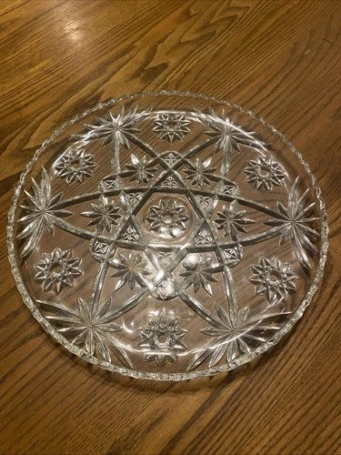 Vintage Anchor Hocking 13.5" Serving Platter Cake Plate Star of David Glass