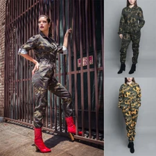 Women's Army Parachute Camo Overall Military Jumpsuit Romper             AJR2140