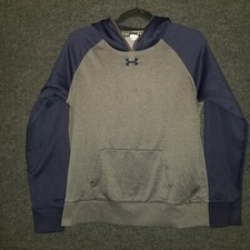 Under Armour Storm Womens Hoodie S Front Pocket Heather Gray/Navy Raglan Sleeve