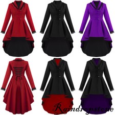 Steampunk Gothic Mid-Long Medieval Trench Coat Cosplay Lace Trimmings Cloak