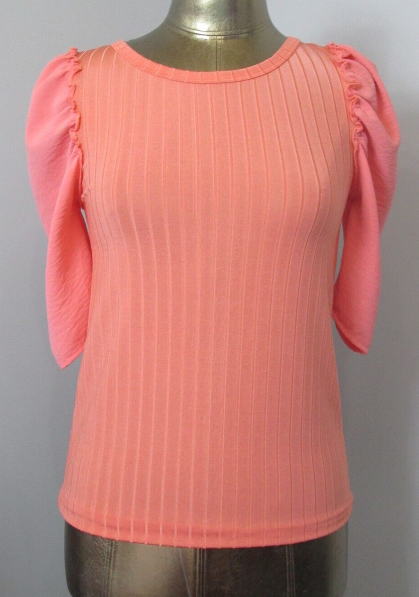 NWT Bibi Orange Top Womens S Chest 30 Ruffled Puffed Sleeve