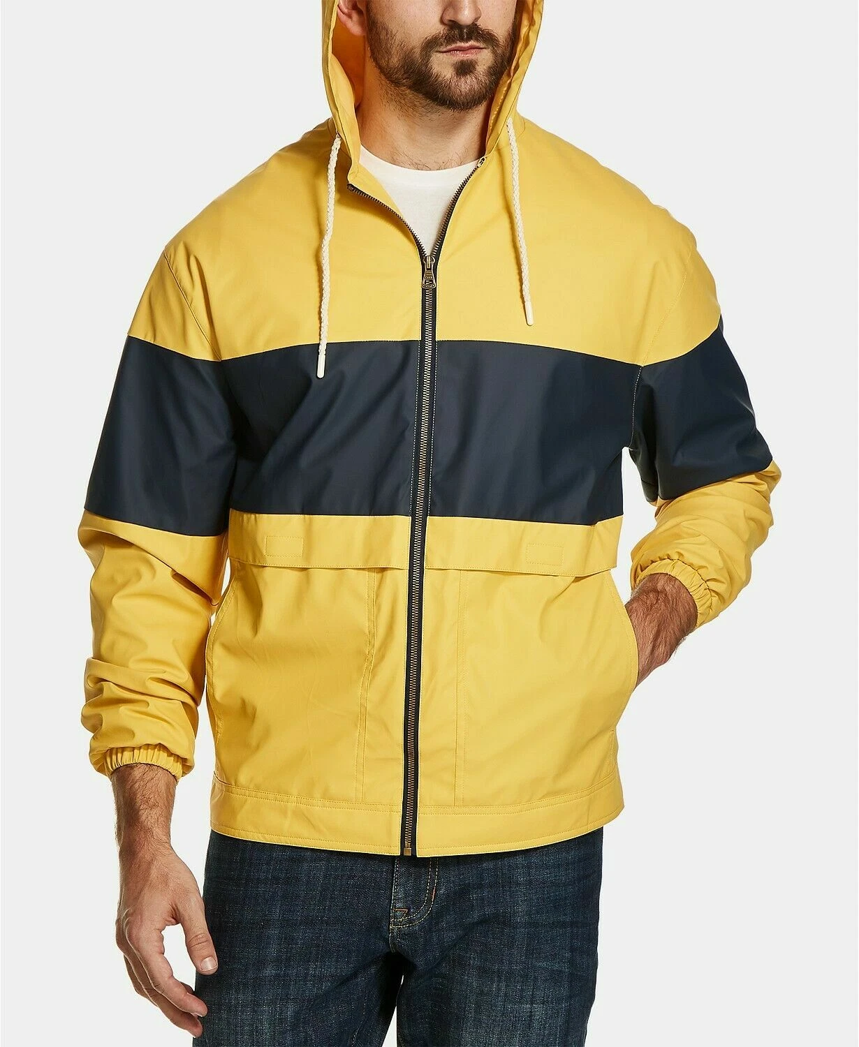 Weatherproof Vintage Men's Colorblocked WINDBREAKER Rain Jacket Yellow Small NEW