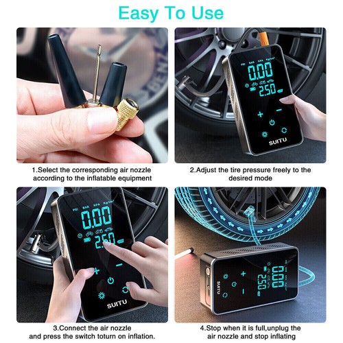 LCD Akku Elektrische Luftpumpe Kabellos Auto Reifen Druckluft Fahrrad Kompressor - Bild 4 von 14