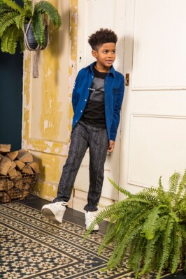 B.NOSY Jungen Hose Stoffhose grey check Gummibund Gr.122-164 Y109-6641