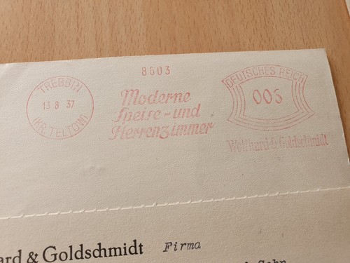 Firmenkarte 9x DR 1937 Freistempel Trebbin Möbelfabrik Wolfhard & Goldschmidt - Picture 3 of 4
