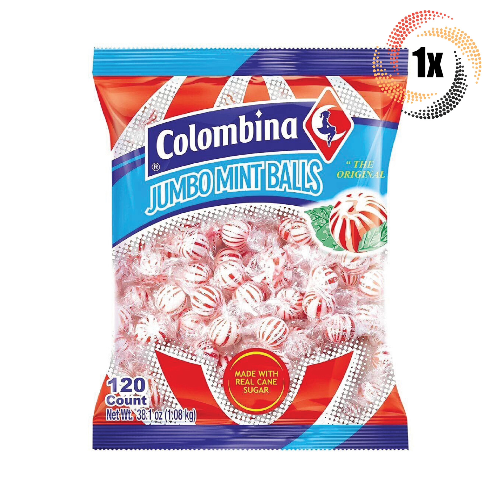 1x Пакетик мятных конфет Colombina Jumbo Original Ball 120 шариков в пакетике Быстрая доставка 3790₽