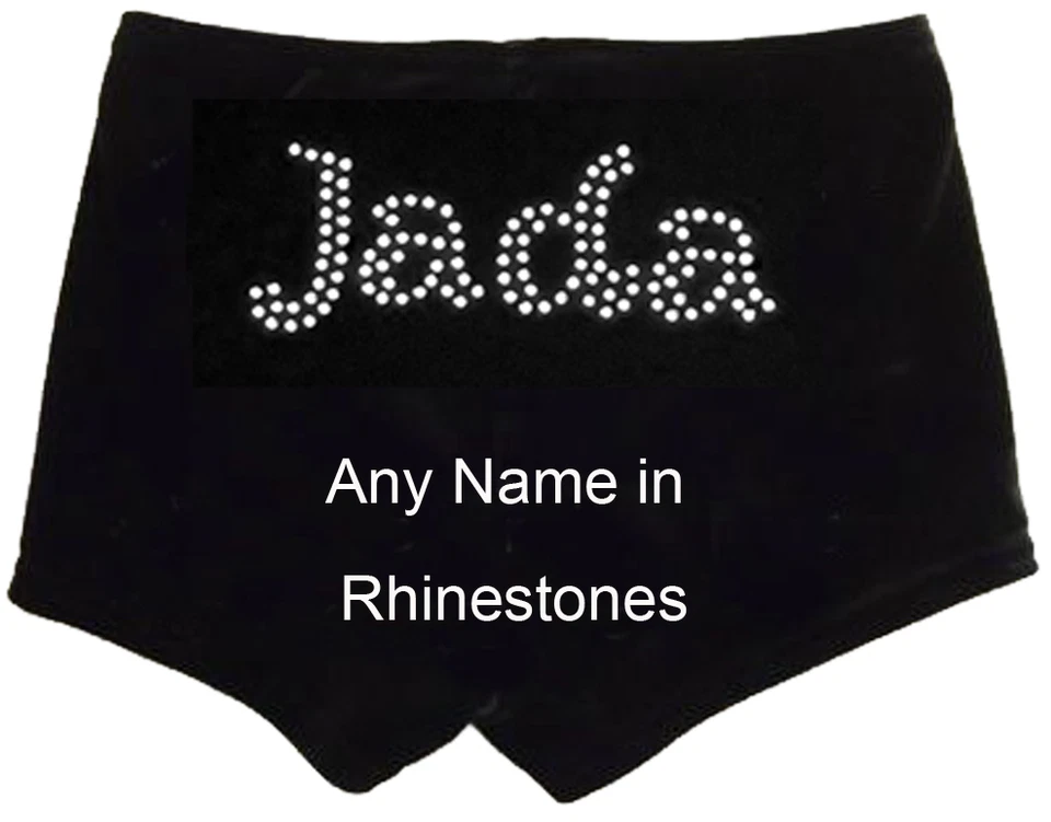 Personalised Velour Gymnastics Leotard shorts with Name in Rhinestones All Sizes