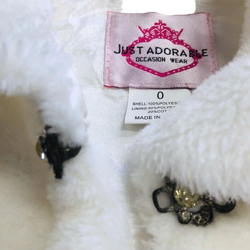 Off White Faux Fur Girls Size 0 Collar Shawl Short Cape Cinderella Metal Clasp - Picture 6 of 8
