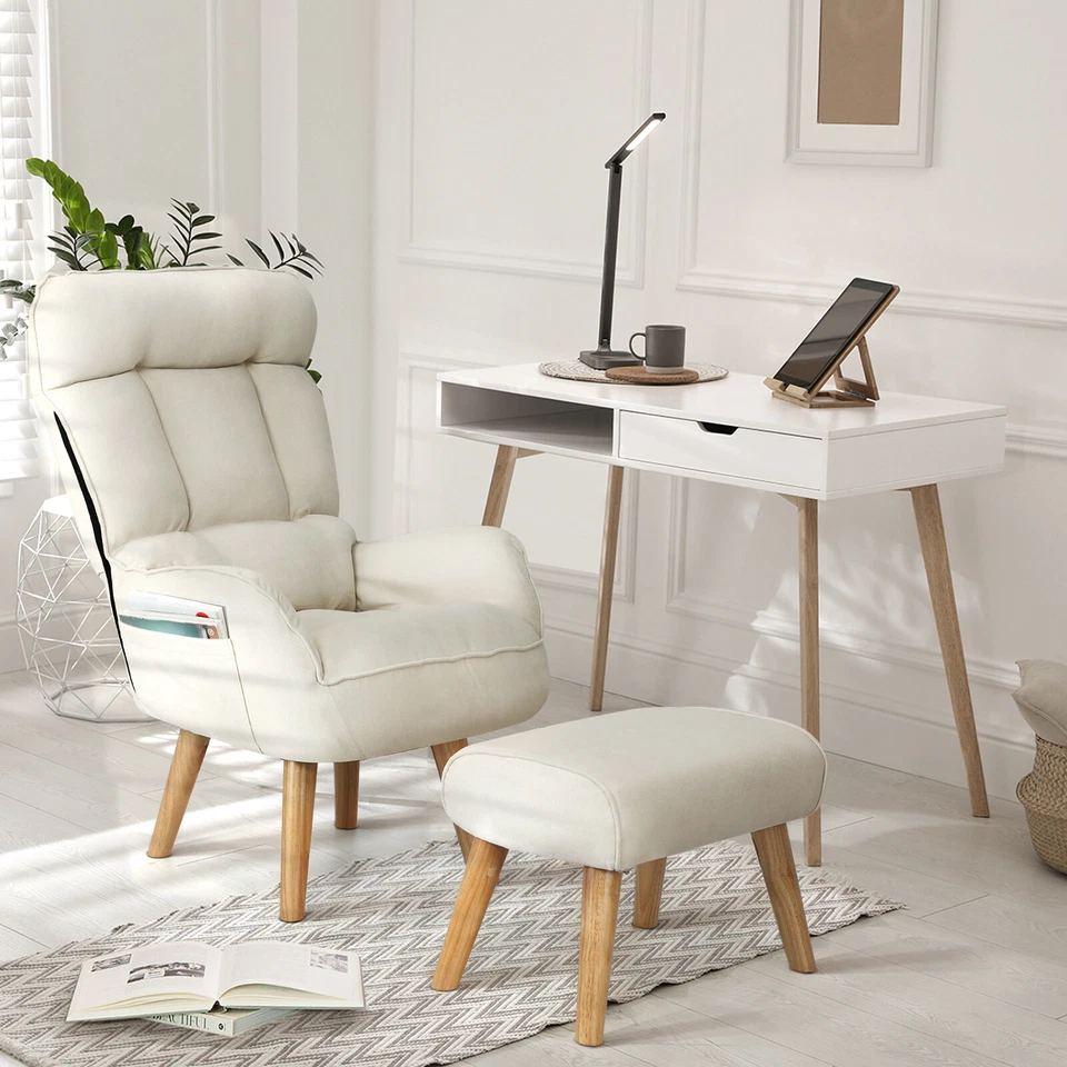 Oikiture Swivel Recliner Armchair Lounge Ottoman Accent Chair With Stool Beige - image 2 of 4