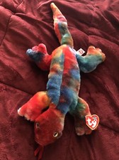 Brand New TY 1999 LIZZY the LIZARD Beanie Buddy Tye Dye Collectible Mint W Tags