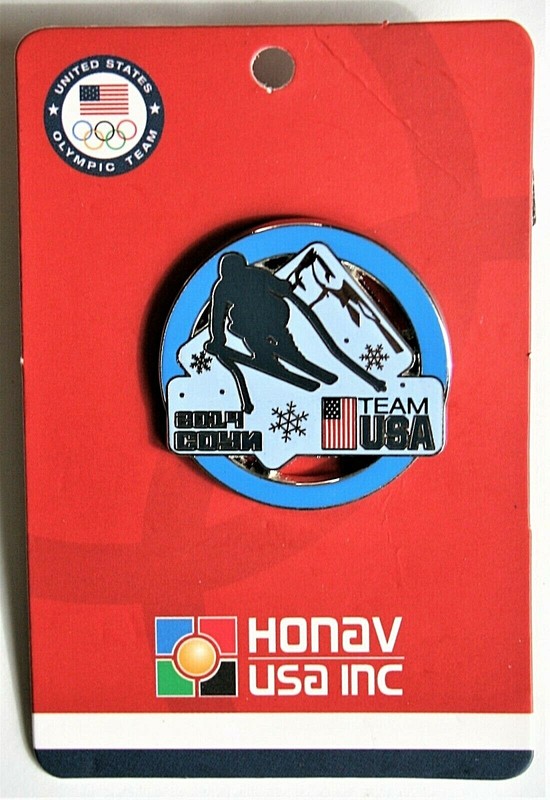 SOCHI 2014 TEAM USA SKIING TEAM PIN / BLUE RING - NEW ON CARD / WINTER OLYMPICS