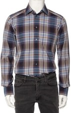 Dolce & Gabbana Blue Plaid Checked Cotton Gold Shirt Size 16.5/42 Retail $450
