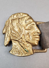 Vintage 1913 Indian Chief Solid Brass Buckle with 32" belt. 1970s.