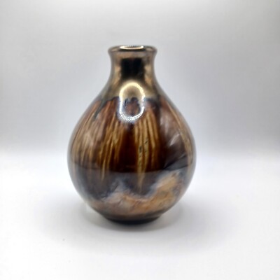 Poole Pottery England Metallic Bronze Brown Drip Glaze Bud Vase 4-3/4'' Tall