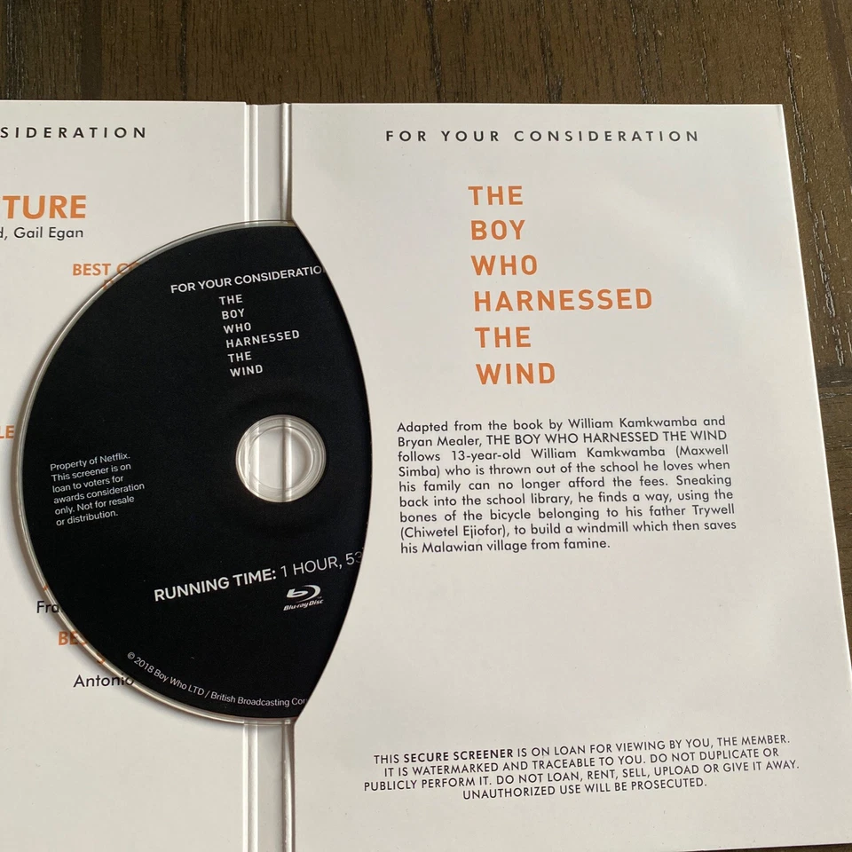 The Boy Who Harnessed The Wind 2018 Blu Ray FYC NOT DVD.  Brand New! - Image 4 of 4