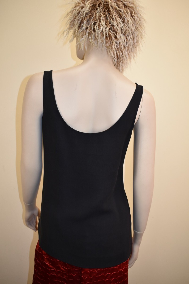 PRADA SILK BLACK SLEEVELESS RUCHED LACE ZIP SHORT TOP DRESS BLOUSE